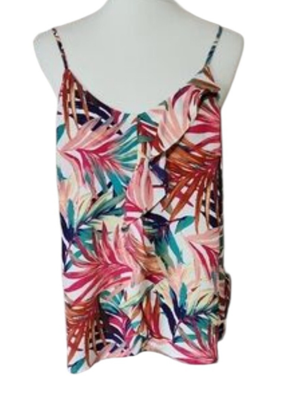 Attention Tropical Leaf Ruffle Cami Tank Top Size L